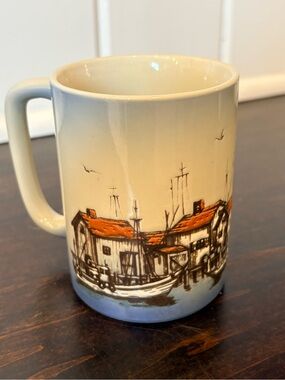 Vintage Otagiri Japan Nautical Mug Seagulls Harbor Sailboats Coastal